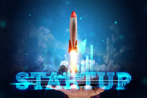 istock The inscription start-up, the rocket taking off on the background image of the development strategy charts, business concept, new technologies. Copy space. 1264827559
