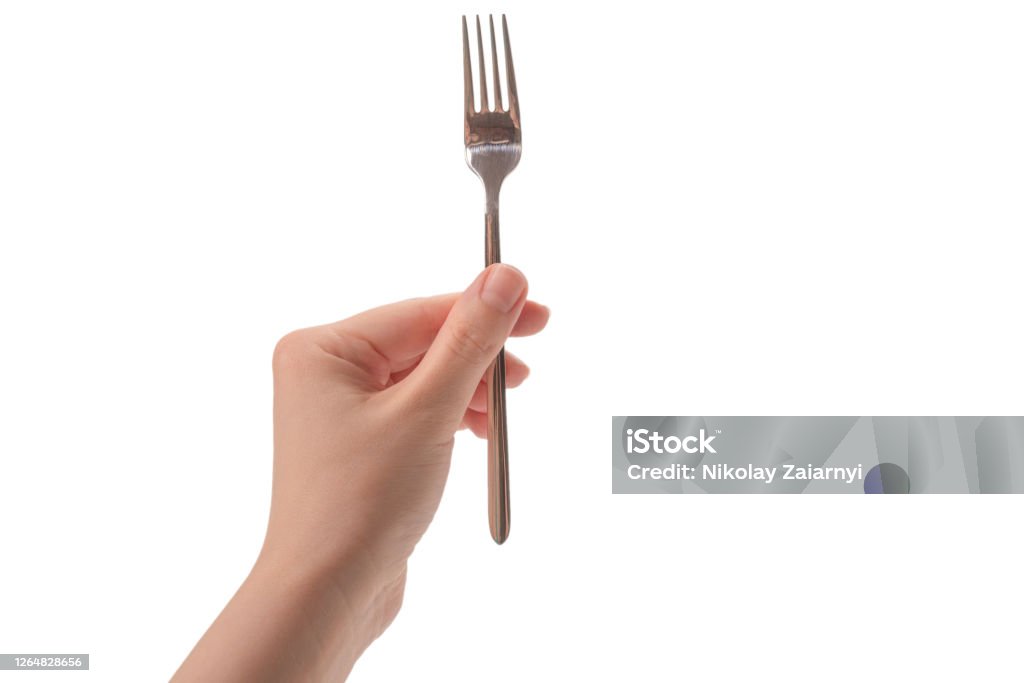 Fork Sign Hand Fork In Woman Hand Isolated On White Stock Photo - Download Image Now ...