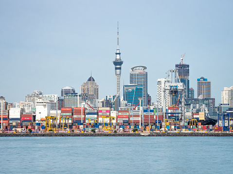 Auckland, New Zealand - Feb 14, 2020: The new construction on the port of Auckland, the largest commercial port in New Zealand.