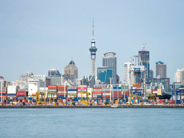 The port of Auckland. Auckland, New Zealand - Feb 14, 2020: The new construction on the port of Auckland, the largest commercial port in New Zealand. auckland stock pictures, royalty-free photos & images