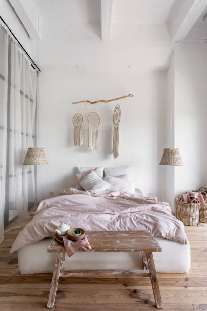 istock Morning in cozy bedroom with comfortable bed 1264831077
