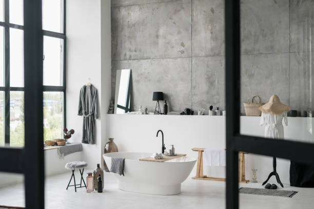 istock Modern and new bathroom with contemporary interior design 1264831208