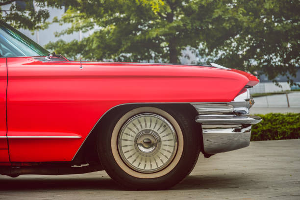istock Front of a red american oldtimer car on a sunny day 1264834952