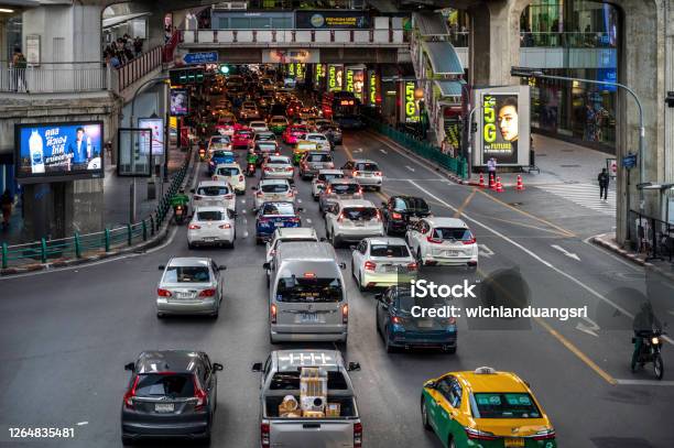 Traffic In Bangkok Thailand Stock Photo - Download Image Now - Thailand, Traffic, Aerial View