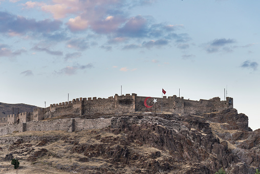 'Hasankale-Erzurum, Turkey - August 29, 2019:\nView of the historical castle in Erzurum Pasinler district from below, Erzurum-Turkey'