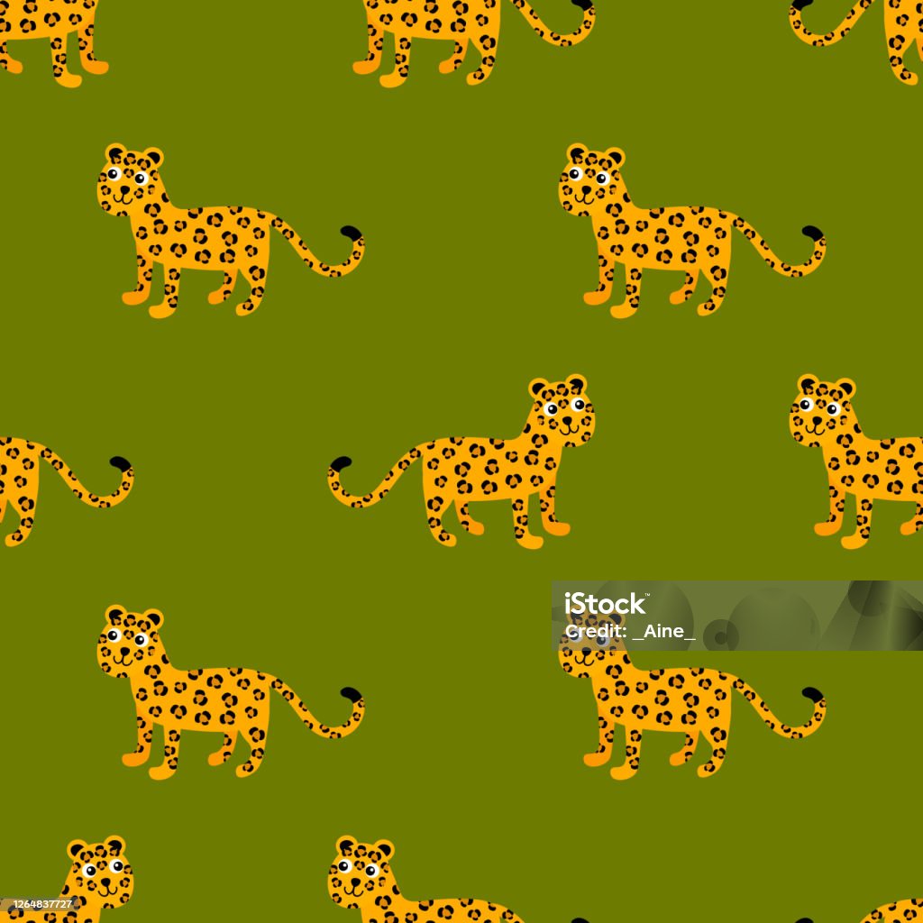 Leopard Pattern Cartoon Cartoon Cute Leopard In Flat Style Seamless Pattern Stock Illustration ...