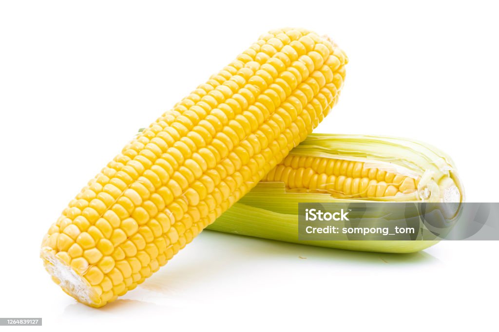 Raw corn on a white background Agriculture Stock Photo