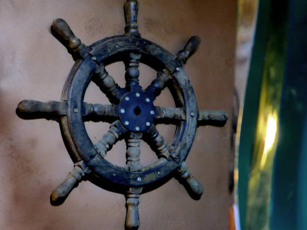 istock Wooden steering wheel on the wall 1264839349
