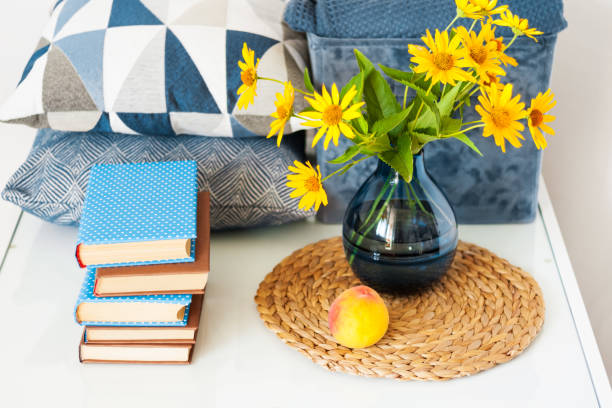 istock Cozy home interior decor: stack of books 1264839393