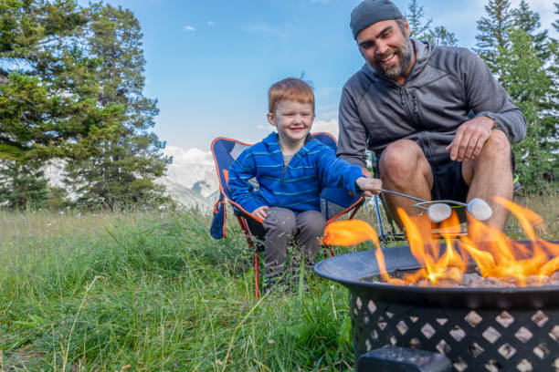 istock Father and Son Roasting Marshmallow over Campfire in Camping in Summer 1264840572