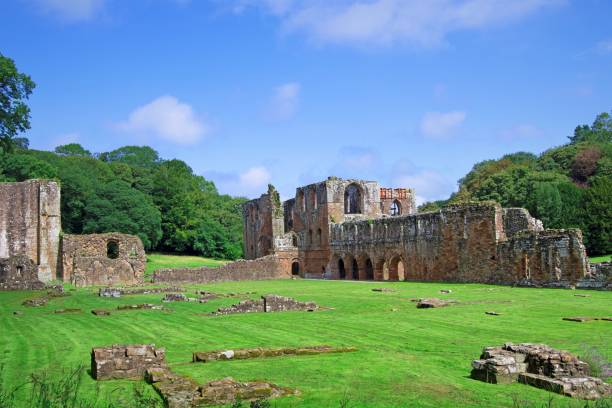 Blue sky day at Furness Abbey, in Barrow-in-Furness, Cumbria, in August, 2020. stock photo