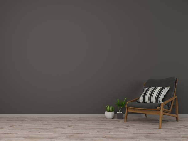 istock Mock up wall in room interior with chair. Free copy space for your text or design. 1264841780