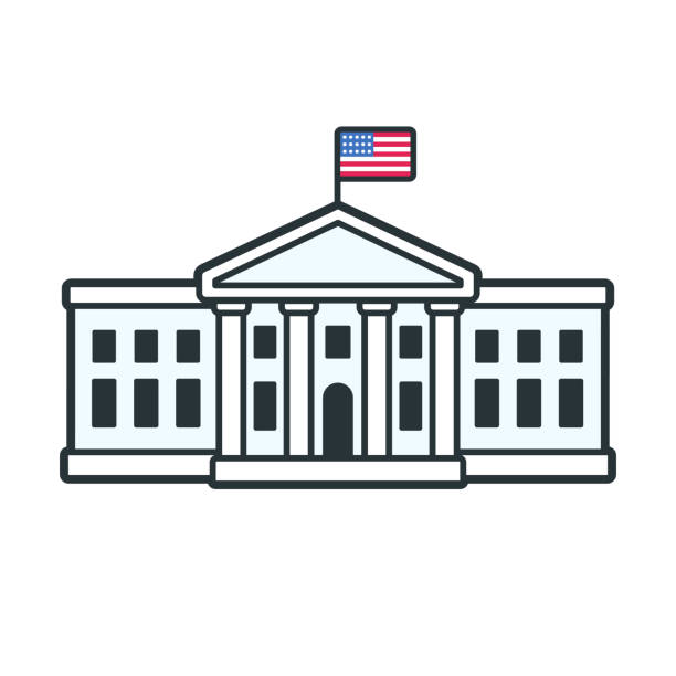 USA White House White House in Washington DC, official residence of the president of the United States. Simple cartoon style icon, vector clip art illustration. american flag house stock illustrations