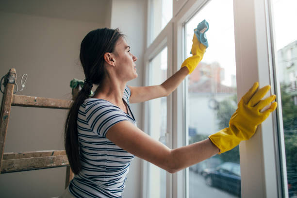 Cleaning windows stock photo
