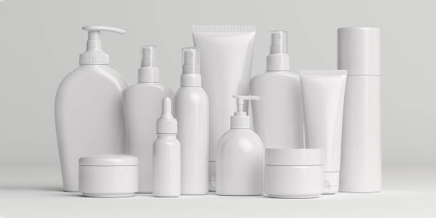 istock White cosmetic products on white background. Blank white bottles, containers and tubes. Mock up. 1264844432