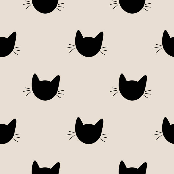 Seamless pattern with cute cat muzzles. Seamless pattern with cute cat muzzles. Animal polka dot background. Feline wrapping paper. Vector illustration. cat muzzle meowing cartoon stock illustrations
