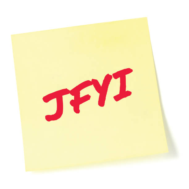 istock Just for your information initialism JFYI red marker written acronym text, isolated yellow post-it to-do list sticky note abbreviation sticker macro closeup, information newsletter bulletin info notice concept, letter document metaphor, large detailed rem 1264848150