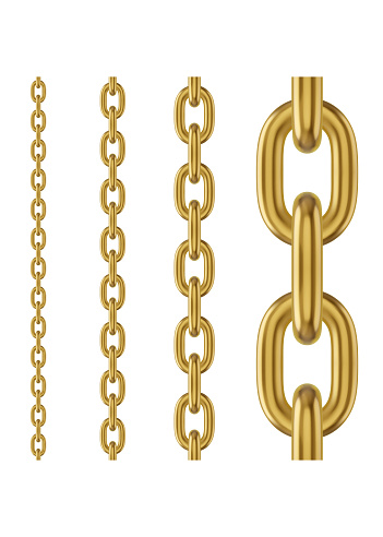 Golden metal chain. Realistic vector seamless chain for brushes and design