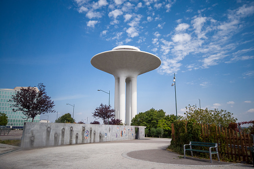Jurmala,  Latvia - March 3, 2024: Restored water tower in Kemeri Park