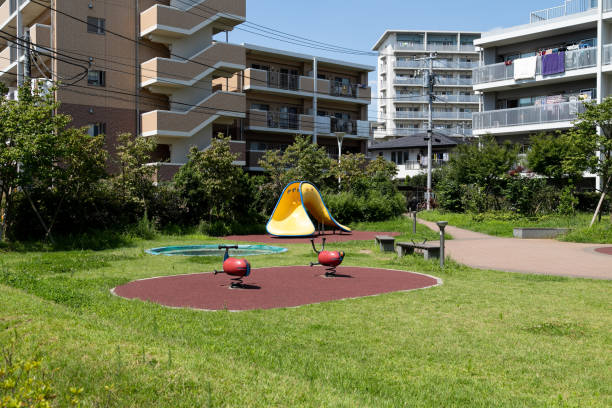 Park in an apartment complex, Funabashi, Chiba, Japan stock photo