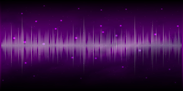 Frequency of the white sound wave on a pink background. Neon. Music waves. Stock vector illustration.