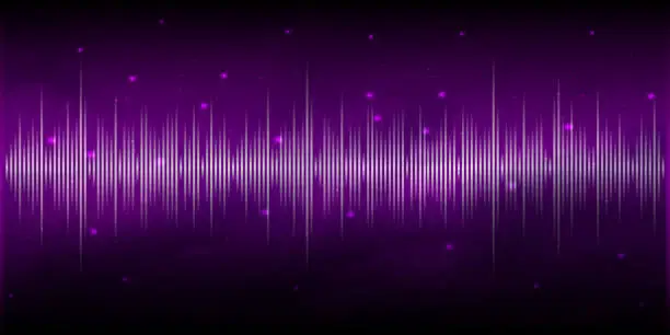 Vector illustration of Frequency of the white sound wave on a pink background. Neon. Music waves. Stock vector illustration.