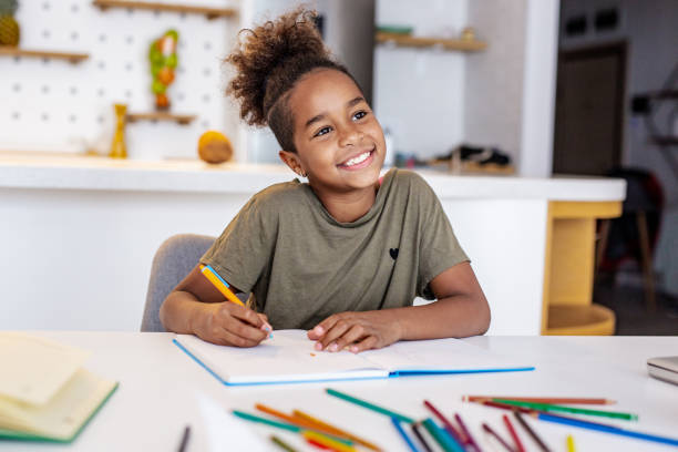 istock Young African American girl learning at home 1264861363