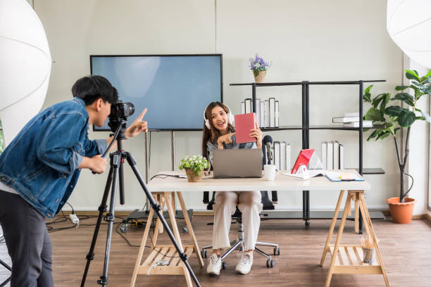 istock Behind scene for video online live streaming 1264861813