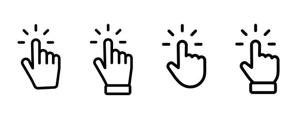 ilustrações de stock, clip art, desenhos animados e ícones de set of hand pointer symbol in trendy flat style. computer mouse click cursor. click cursor collection. clicking finger. hand pointer icon. cursor - dedo