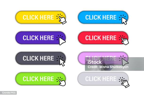 Click Here Button With Click Cursor Set For Button Website Design Click ...