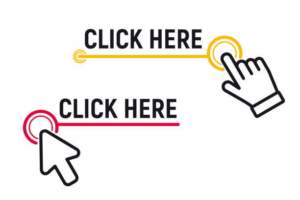 illustrations, cliparts, dessins animés et icônes de cliquez ici bouton avec cliquez sur le curseur. définissez pour la conception du site web de bouton. cliquez sur le bouton. bouton d’action moderne avec symbole de clic de souris. curseur de clic de souris d’ordinateur ou symbole de pointeur de main - key marketing interface icons symbol