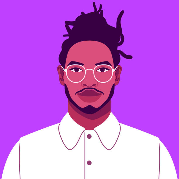 Portrait of a handsome male office worker. Confident young man in business attire with glasses. Happy African student smiling. Social network profile avatar. Contemporary flat design. dreadlocks stock illustrations