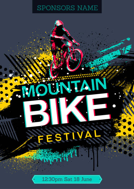 ilustrações, clipart, desenhos animados e ícones de pôster de mountain bike - mountain biking cycling action bicycle