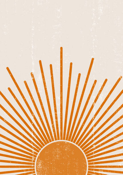 ilustrações, clipart, desenhos animados e ícones de orange sun impressão boho minimalista arte de parede imprimível - boho