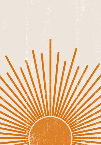 Vector illustration of Orange Sun print boho minimalist printable wall art