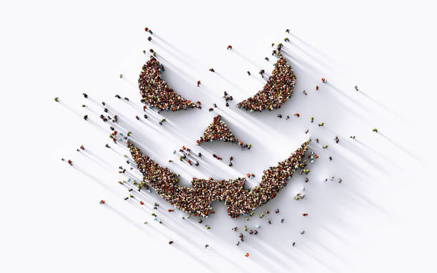 istock Human Crowd Forming Jack O' Lantern Symbol on White Background 1264885150