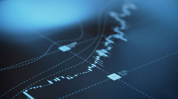 Blue financial graph background. Selective focus. Horizontal composition with copy space. Stock market and finance concept.