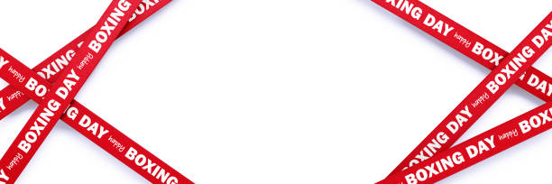 Happy Boxing Day written red ribbons sitting over white background. Panoramic composition with clipping path and copy space. Happy Boxing Day concept.