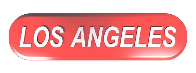 LOS ANGELES red rounded rectangle push button - 3D rendering illustration
