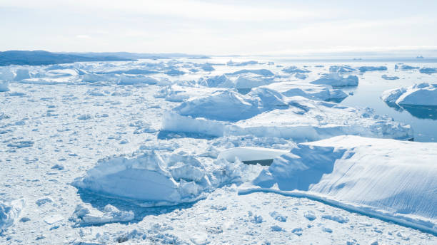 istock Climate Change and Global Warming - Icebergs from melting glacier on Greenland 1264891391