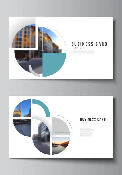 Vector illustration of Vector layout of two creative business cards design templates, horizontal template vector design. Background with abstract circle round banners. Corporate business concept template.