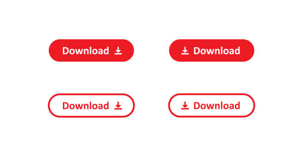 illustrations, cliparts, dessins animés et icônes de bouton de téléchargement, simple jeu d’icônes isolées. concept d’application de flèche rouge dans le plat de vecteur - téléchargement