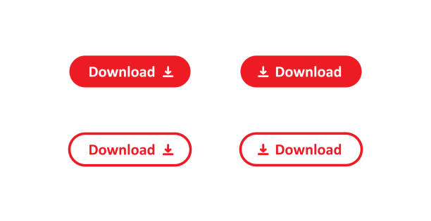 ダウンロードボタン、シンプルな独立したアイコンセット。ベクトルフラットで赤い矢印アプリの概念 - stream点のイラスト素材／クリップアート素材／マンガ素材／アイコン素材