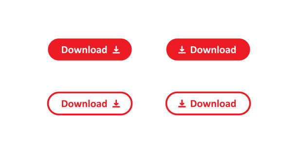 кнопка загрузки, простой изолированный набор значков. красная стрелка концепция приложения в векторе плоский - downloading stock illustrations