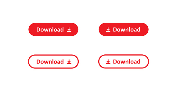 Download button, simple isolated icon set. Red arrow app concept in vector flat style.