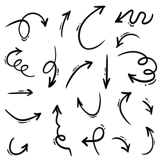 白い背景に隔離された落書きスタイルの手描き矢印ベクトル - icon set arrow sign symbol computer icon点のイラスト素材／クリップアート素材／マンガ素材／アイコン素材