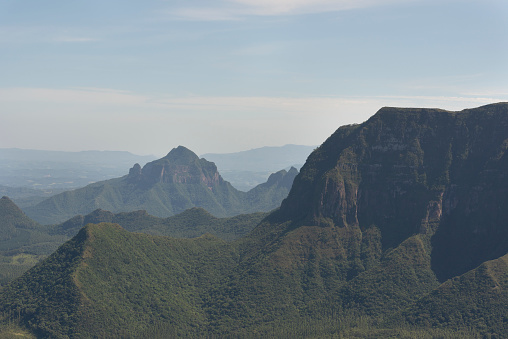 Image of the landscape with the impressive mountain formation in the surroundings of the Serra do Corvo Branco at the Serra Catarinense in Urubici, Santa Catarina state - Brazil