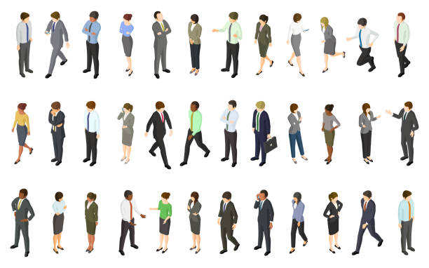 набор изометрических деловых людей - изометрическая проекция stock illustrations