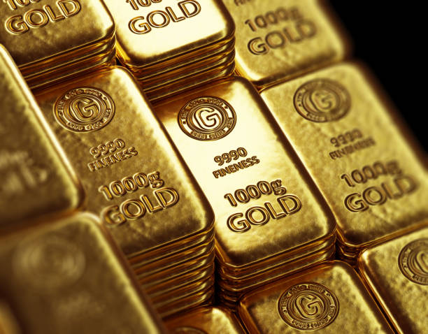 stack of  shiny gold bars  3d illustration stock photo