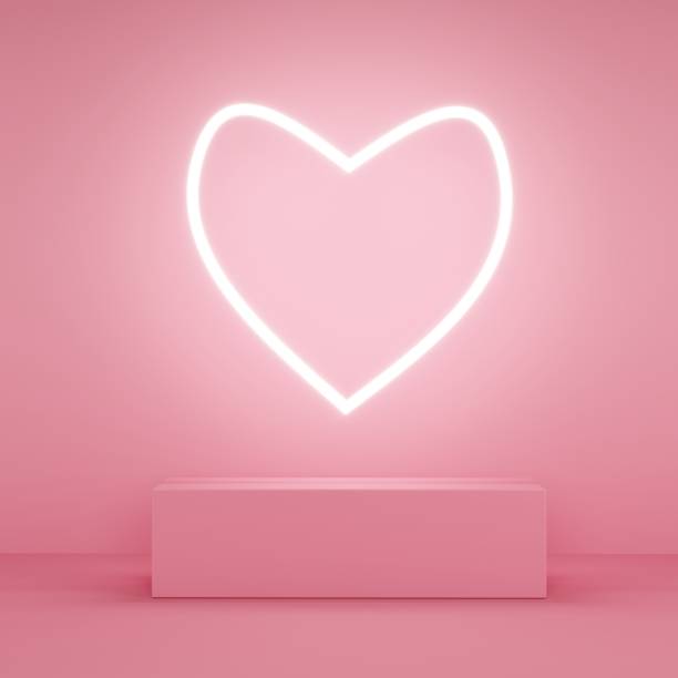 istock Abstract pink color display with heart shape Neon light on pink background, 3d illustration 1264928641